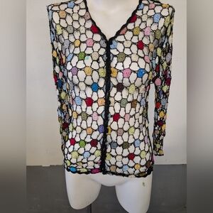 Colorful Crochet Cardigan With Mini Crystal Attached. Size M